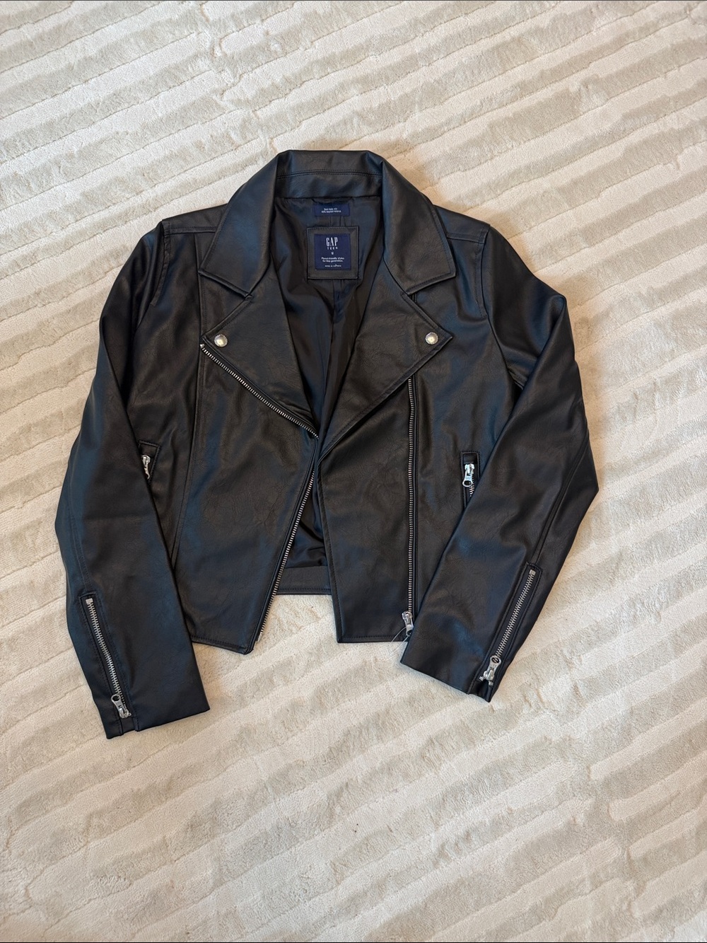 GAP Black Faux Leather Moto Jacket with Zipper Accents